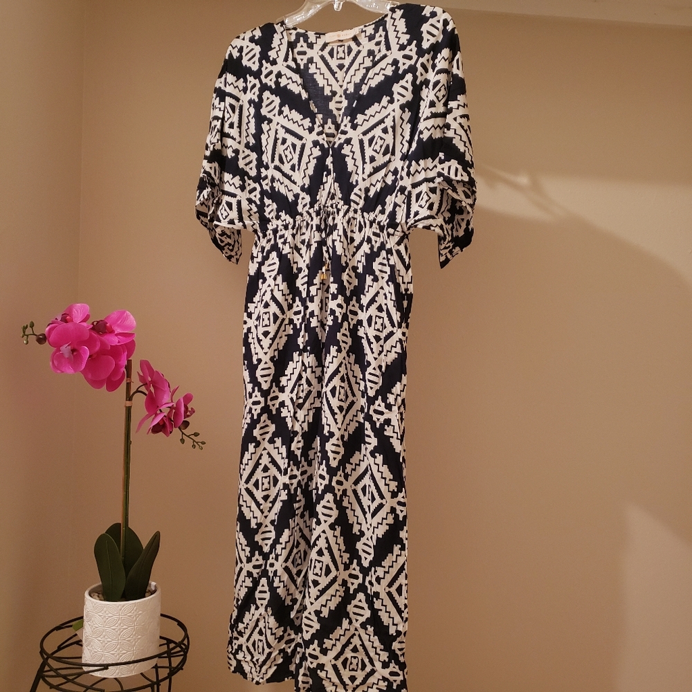 TORY BURCH NAVY WHITE MIDI DRESS SZ S/P